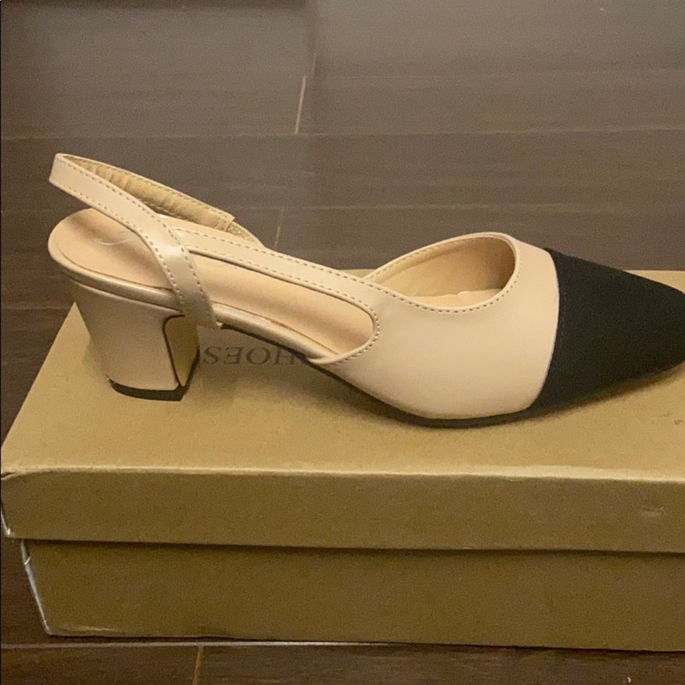 FOWT Chunky Heel D’Orsay Slip On Sandals Cream